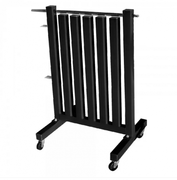 Vinyl weight rack with wheels and bar Vinyl weight rack with wheels and bar